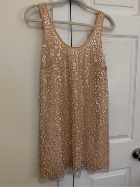 H&M Nude Beaded Mini Dress with Silver Sequins